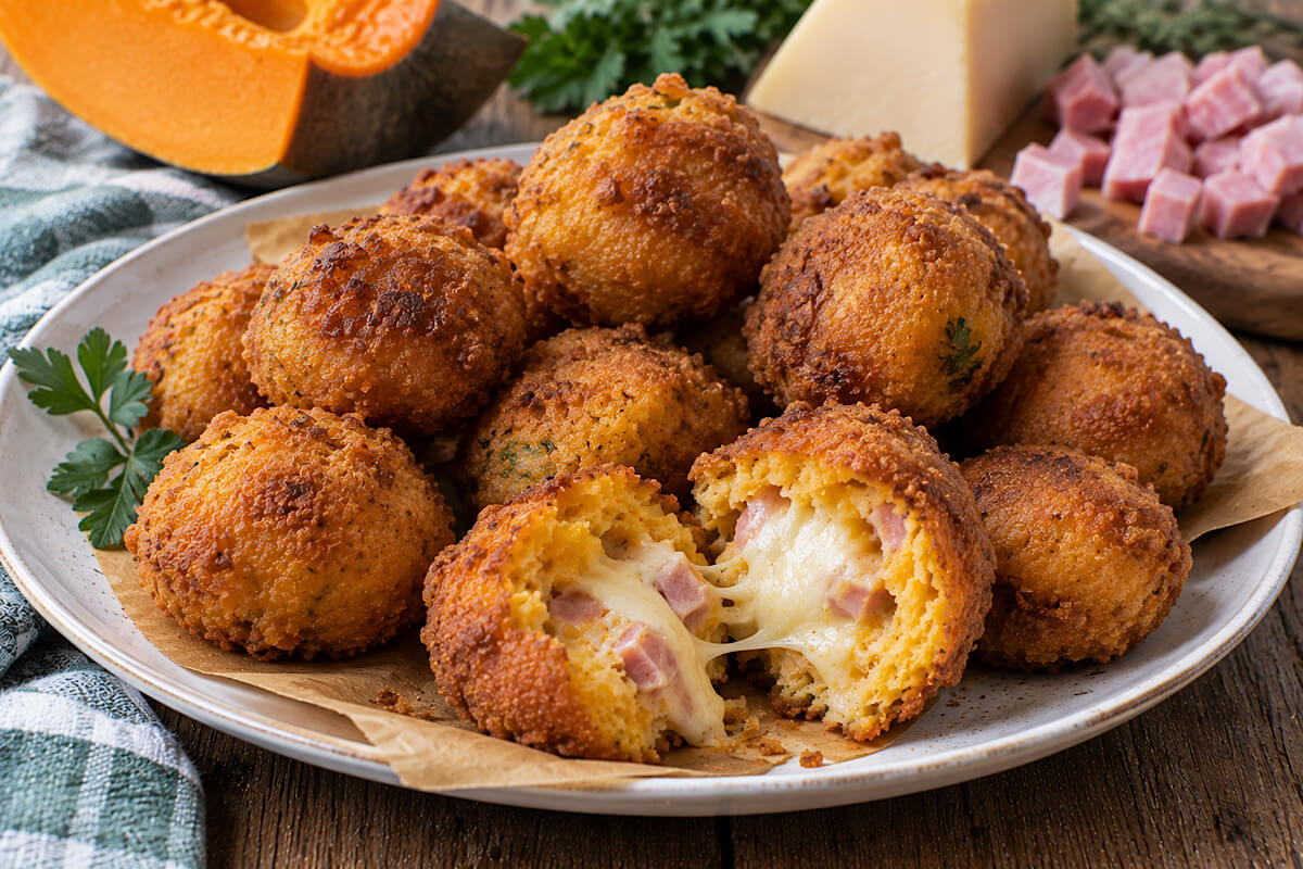 Polpette di zucca, caciocavallo e prosciutto cotto
