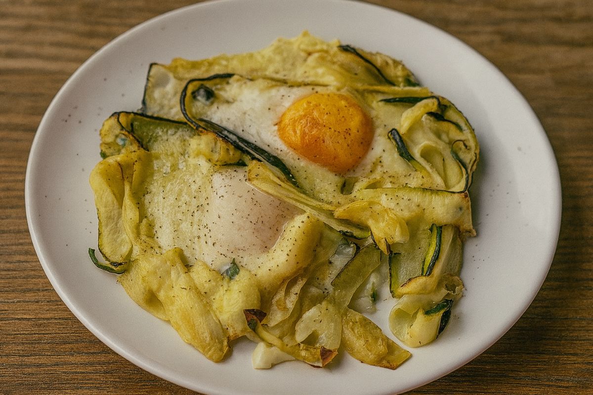 nidi di zucchine e uova in friggitrice ad aria