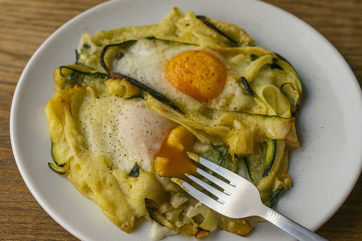 nidi zucchine e uova in friggitrice ad aria