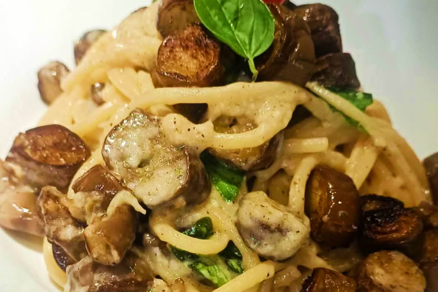 Spaghettoni cacio e melanzane