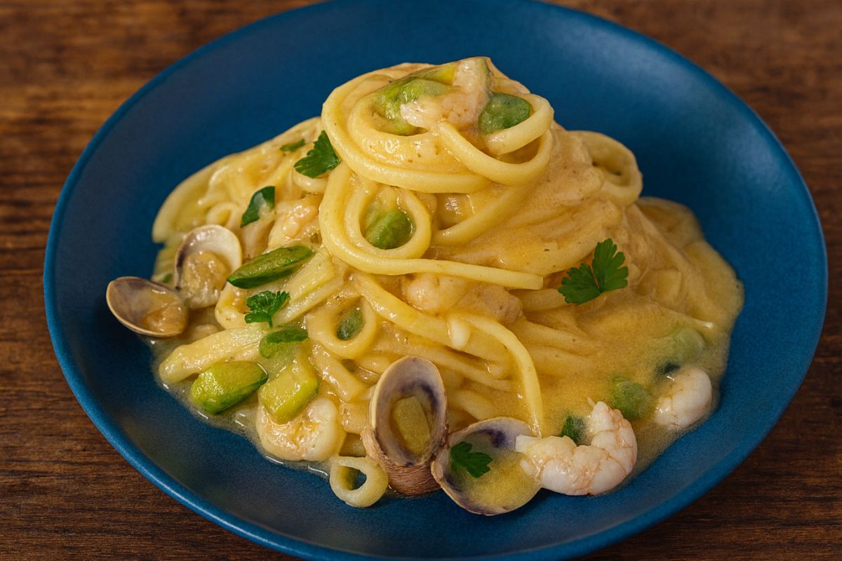 Linguine con lupini e gamberetti