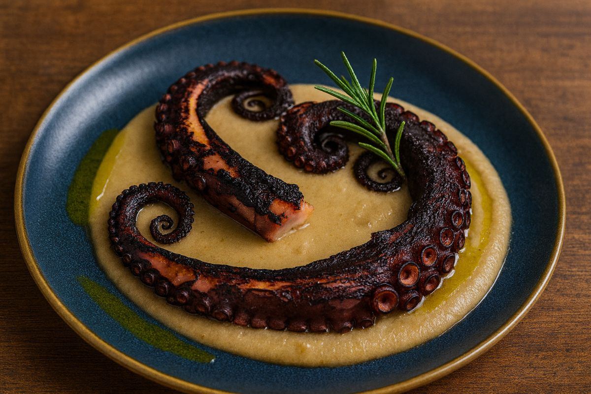 Polpo con il Bimby con crema di ceci