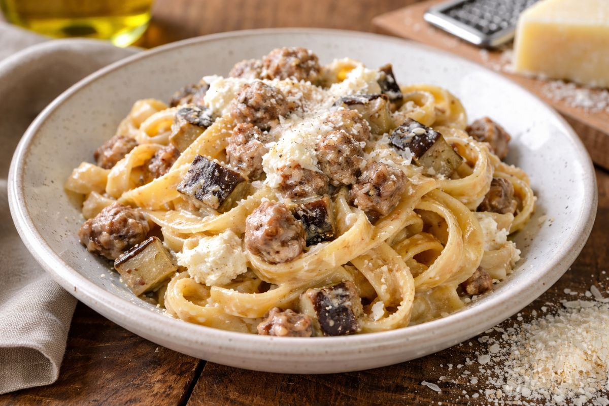 Tagliatelle con il Bimby al sugo di salsiccia e melanzane