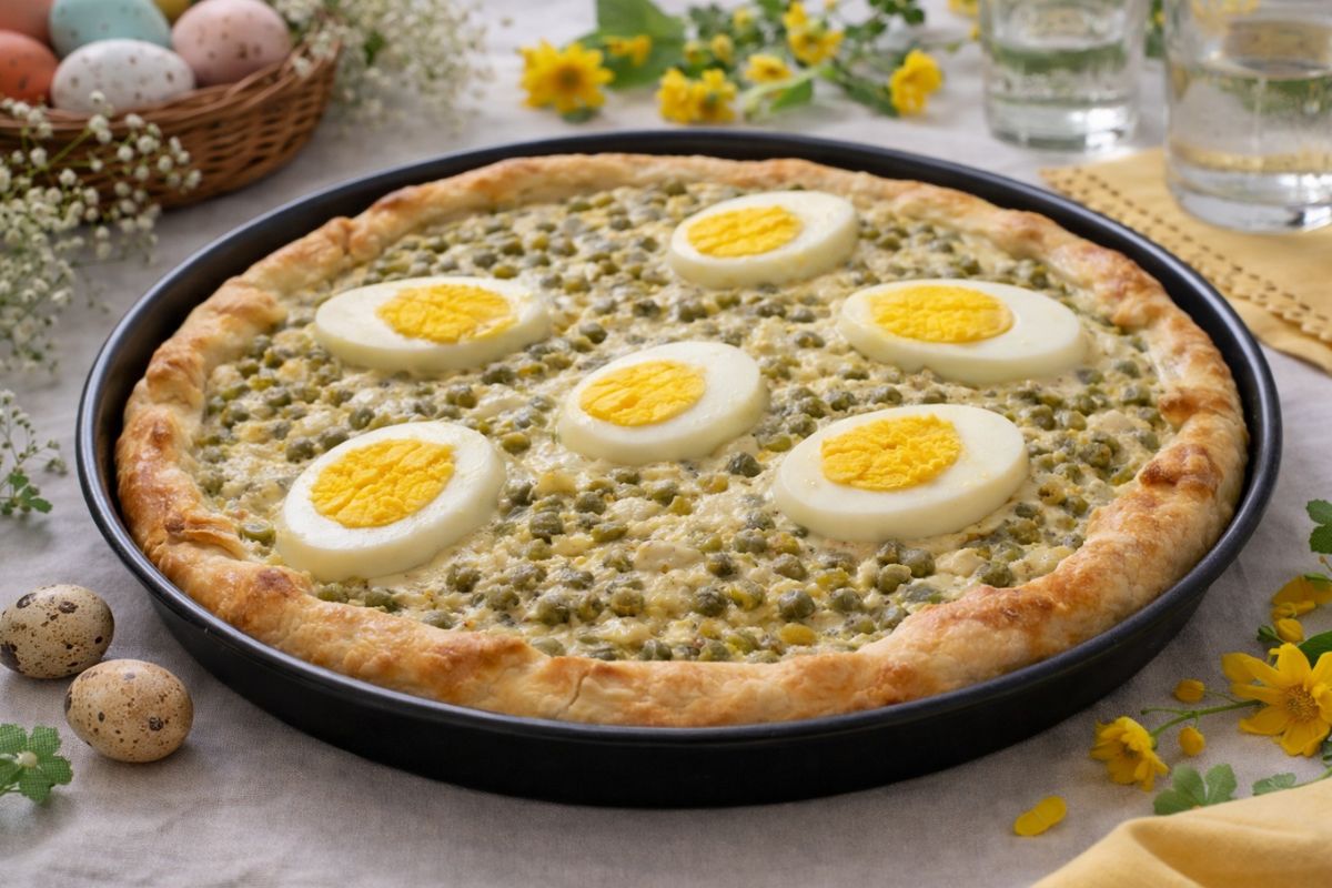 Torta salata con uova e piselli con il Bimby