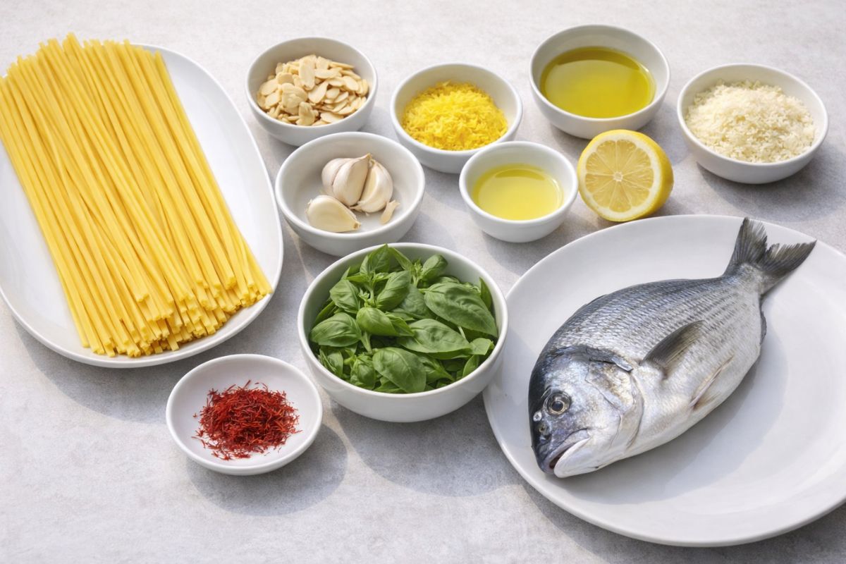 Linguine con pesto di limoni e orata con il Bimby ingredienti Linguine con pesto di limoni e orata con il Bimby, ingredienti