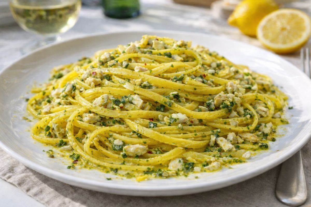 Linguine con pesto di limoni e orata con il Bimby