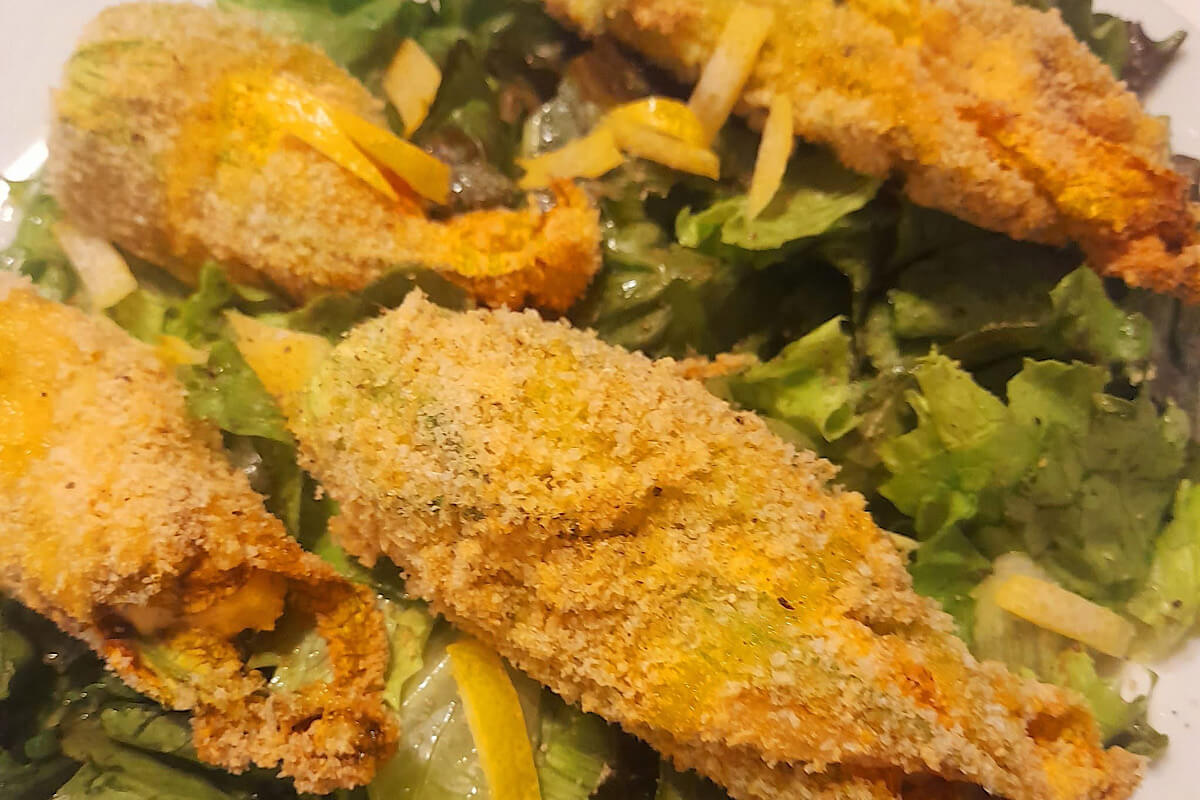 Fiori di zucca ripieni al salmone fresco
