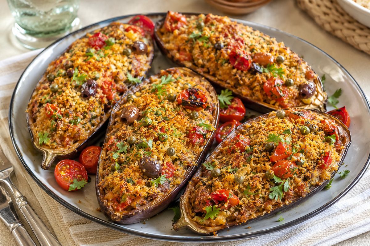 Barchette di melanzane ripiene in friggitrice ad aria