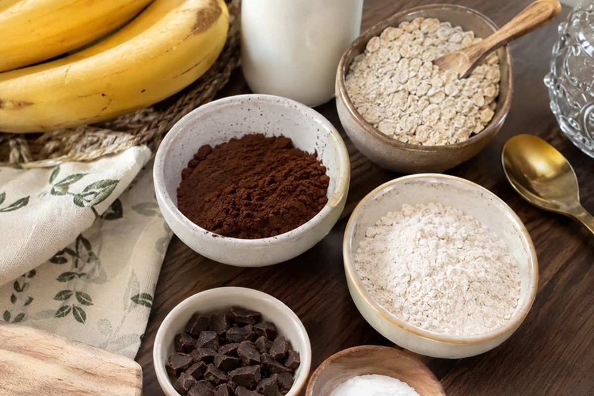 Brownie al cucchiaio banana avena e cacao in friggitrice ad aria ingredienti Brownie al cucchiaio banana, avena e cacao in friggitrice ad aria, ingredienti