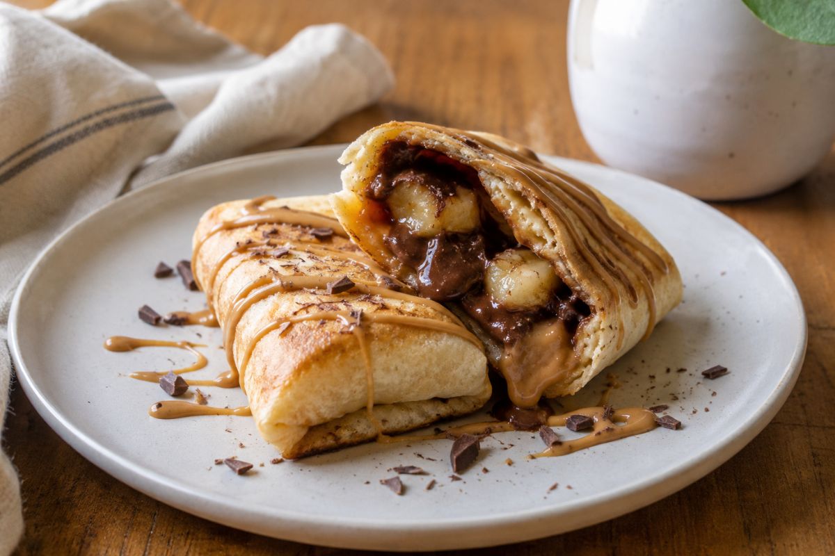 Burrito dolce banana, burro di arachidi e cioccolato in friggitrice ad aria