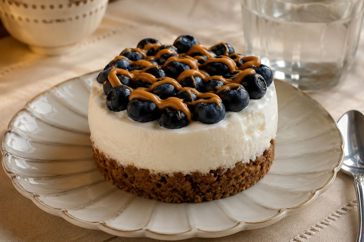 Cheesecake fredda monoporzione con yogurt greco e prugne secche