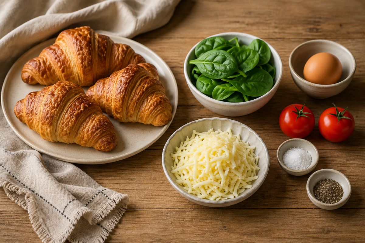 Croissant salati ripieni con uovo spinaci e formaggio in friggitrice ad aria ingredienti Croissant salati ripieni con uovo, spinaci e formaggio in friggitrice ad aria, ingredienti