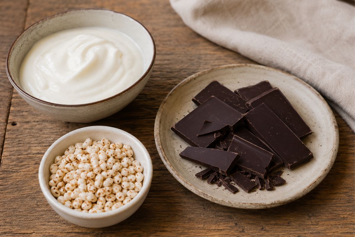 Gelati biscotto con farro soffiato cioccolato fondente e yogurt greco ingredienti Gelati biscotto con farro soffiato, cioccolato fondente e yogurt greco, ingredienti