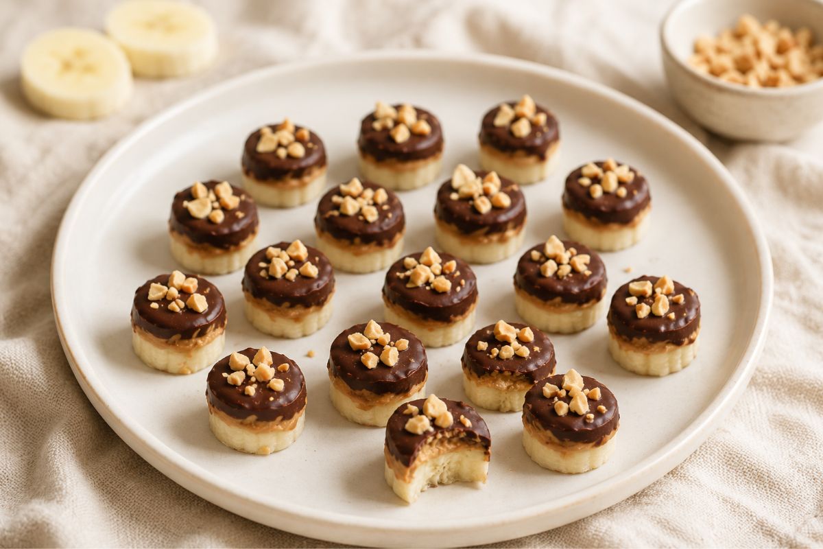 Mini snack frozen banana, arachidi e cioccolato