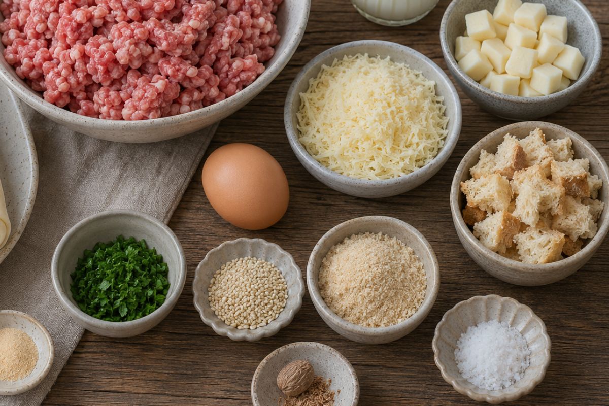 Palline di sfoglia con polpettine ripiene in friggitrice ad aria, gli ingredienti