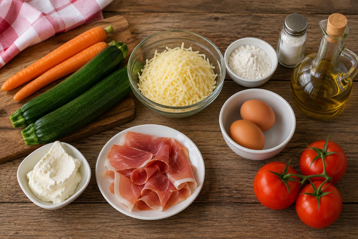 Piadine di zucchine e carote con robiola pomodoro e crudo ingredienti Piadine di zucchine e carote con robiola, pomodoro e crudo, ingredienti
