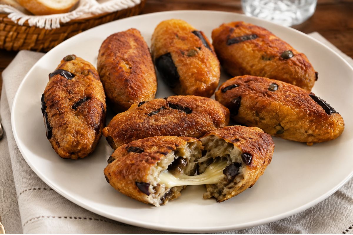 Polpette di melanzane con pane raffermo, capperi e cuore filante