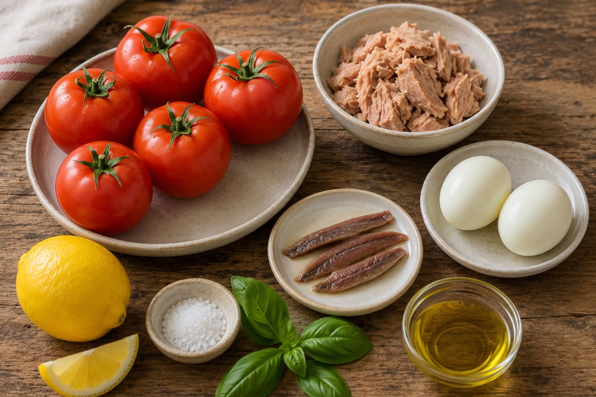 Pomodori ripieni con crema di tonno uova e acciughe ingredienti Pomodori ripieni con crema di tonno, uova e acciughe, ingredienti