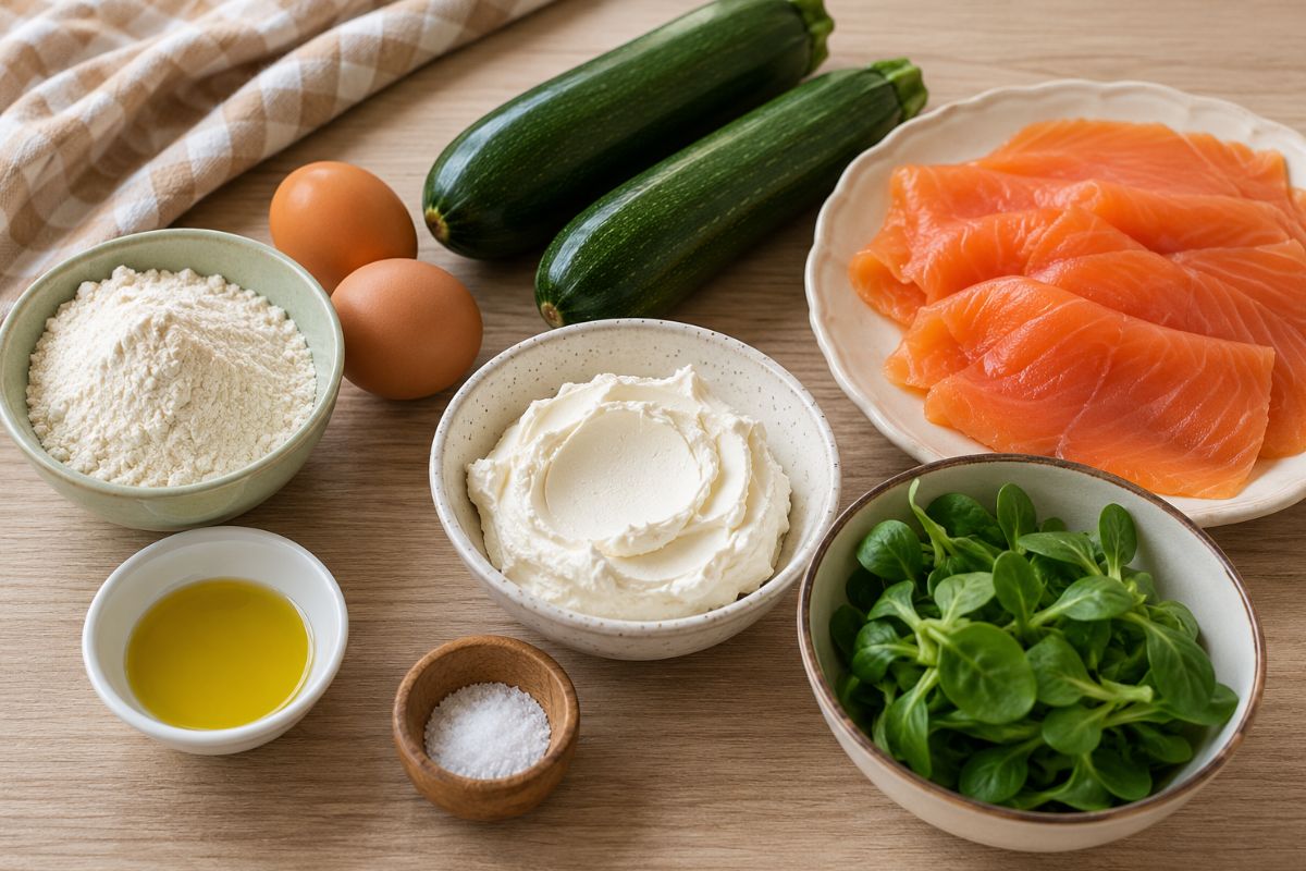 crepes di zucchine con salmone affumicato e formaggio ingredienti crêpes di zucchine con salmone affumicato e formaggio, ingredienti