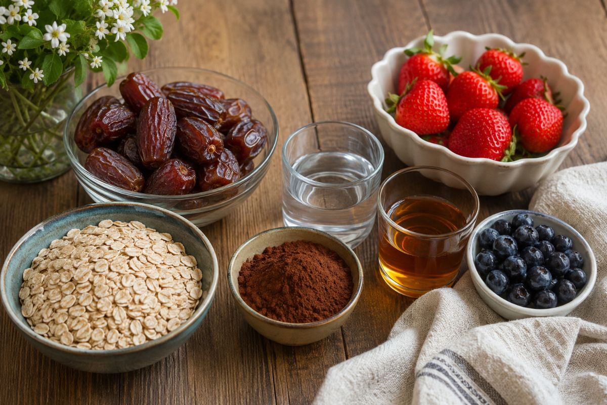 crostata fredda avena, datteri e cacao senza cottura, ingredienti