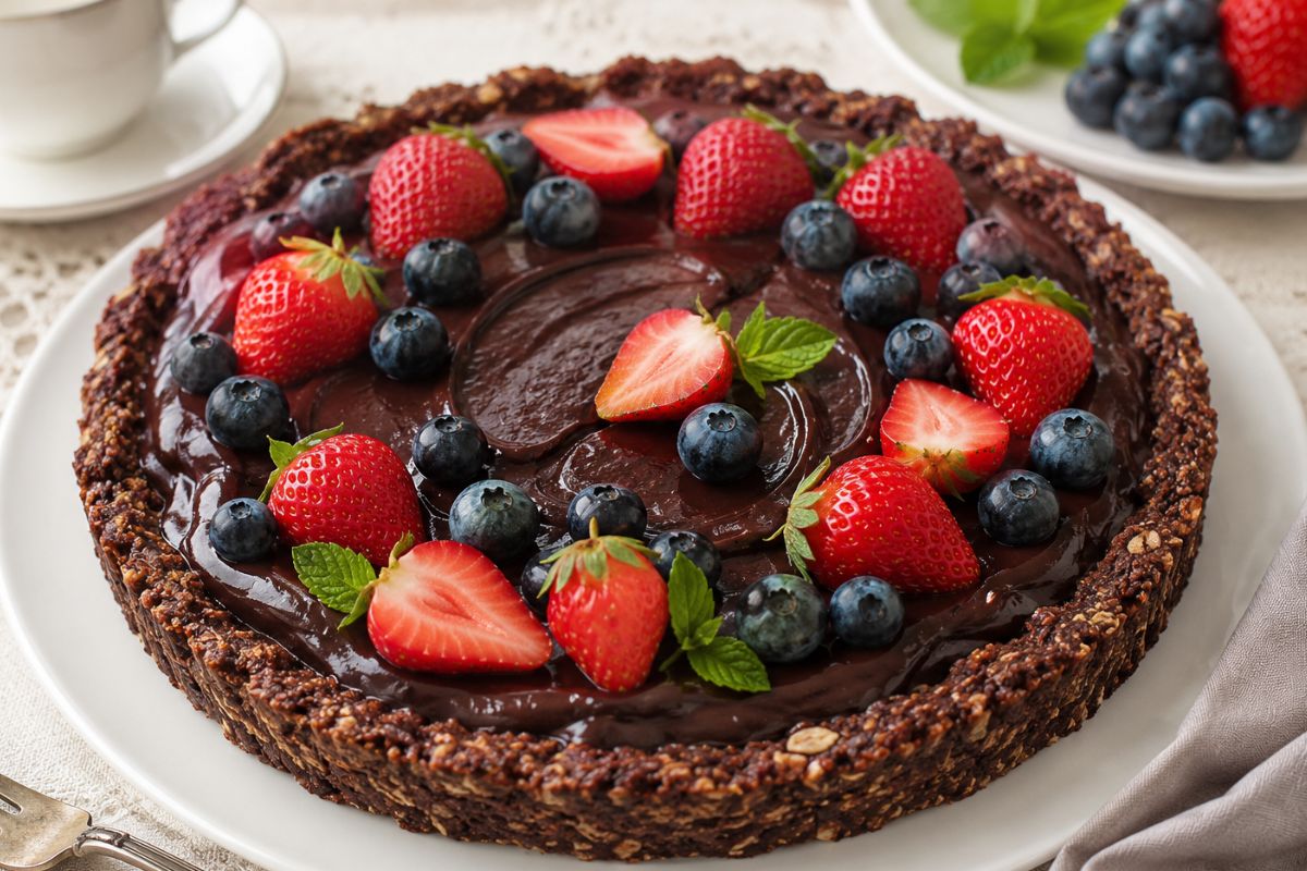 crostata fredda avena, datteri e cacao senza cottura