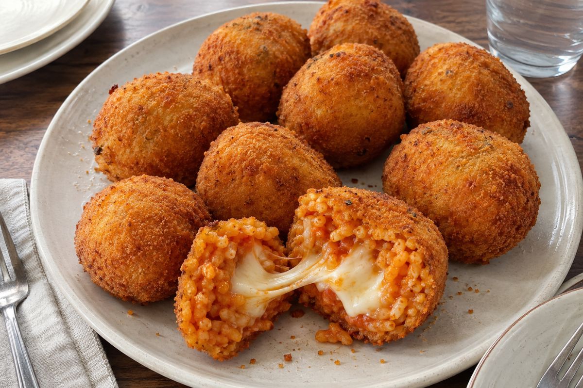 Arancini al pomodoro e zafferano con cuore di scamorza in friggitrice ad aria