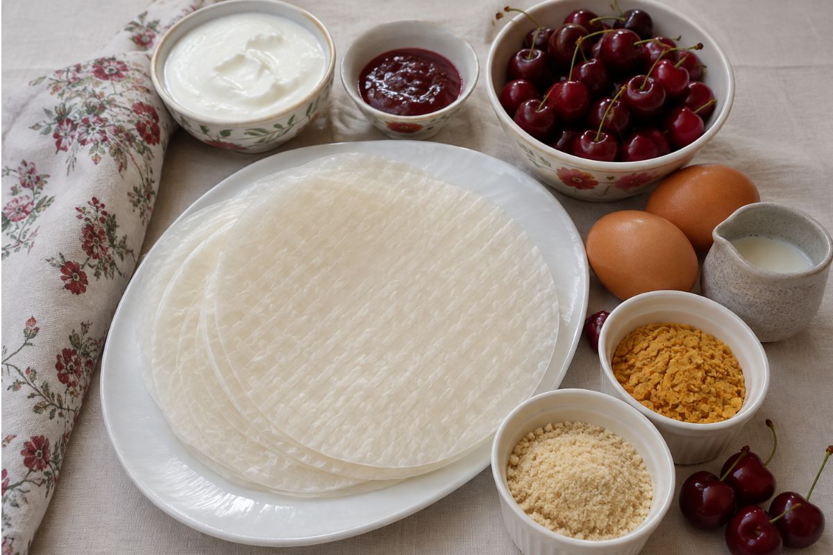 Brioche di riso con crema ciliegie e crumble ingredienti Brioche di riso con crema, ciliegie e crumble, ingredienti