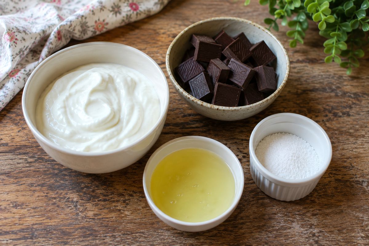 Brownies allo yogurt greco e cioccolato in friggitrice ad aria, ingredienti