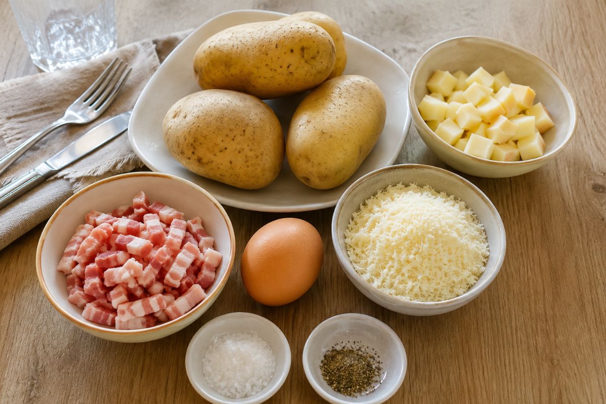 Cestini di patate con scamorza affumicata e pancetta ingredienti Cestini di patate con scamorza affumicata e pancetta, ingredienti