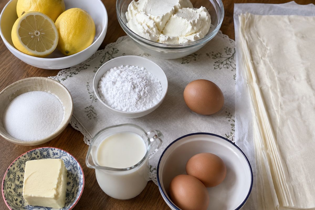 Cheesecake con pasta fillo e crema al limone, ingredienti
