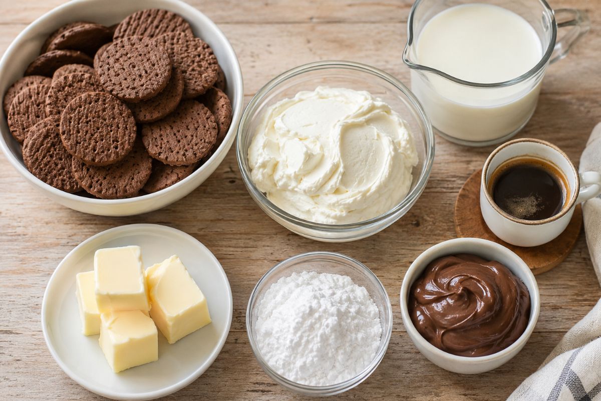 Cheesecake fredda al caffè con base al cacao, ingredienti