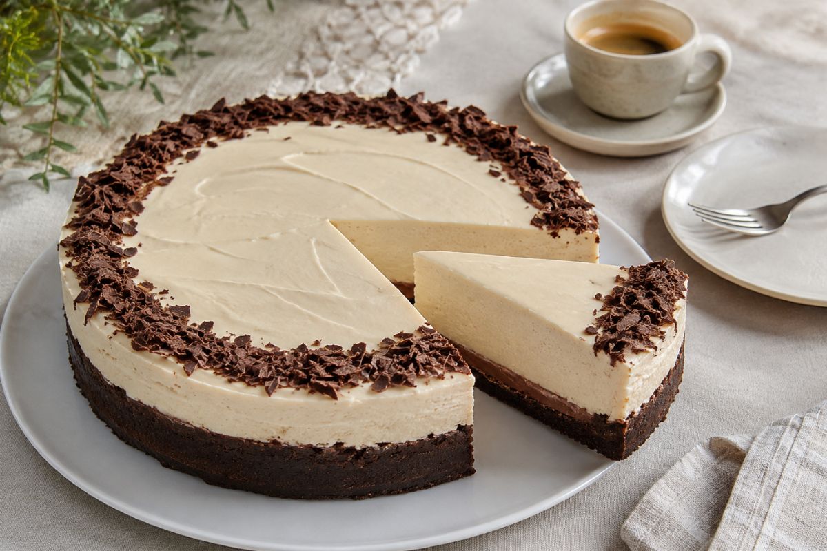 Cheesecake fredda al caffè con base al cacao