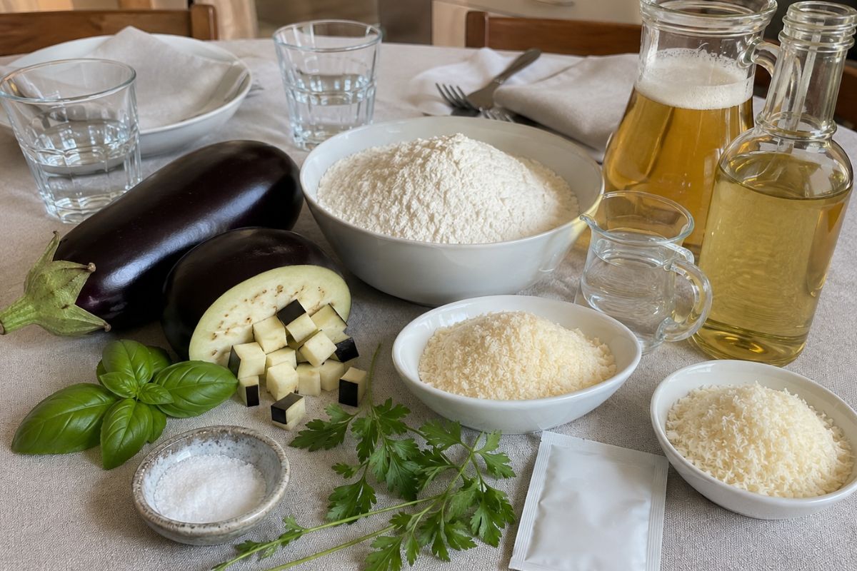 Frittelle di melanzane alla birra con parmigiano e pecorino, ingredienti