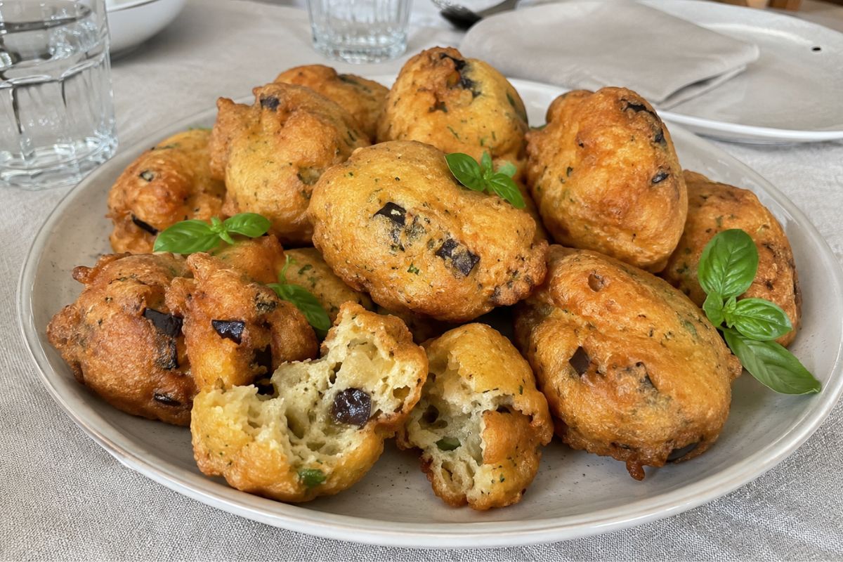 Frittelle di melanzane alla birra con parmigiano e pecorino