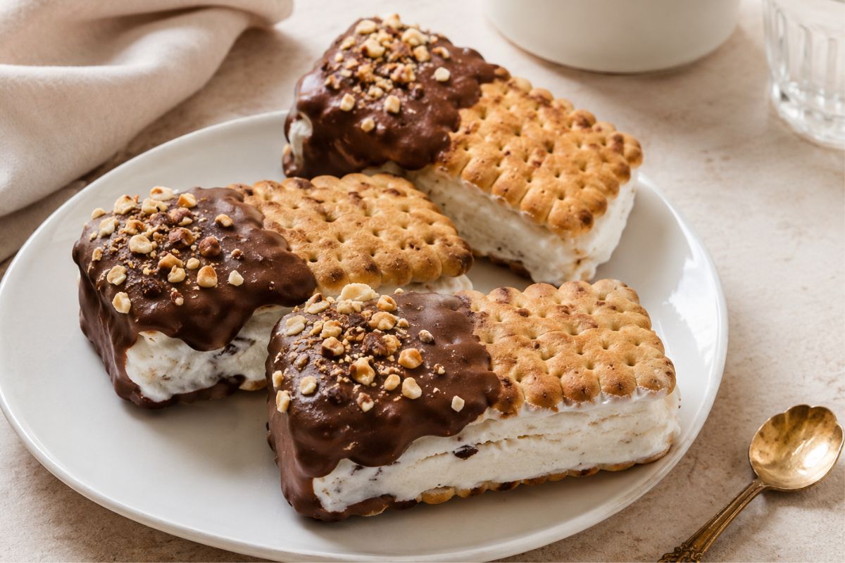 Gelati biscotto allo yogurt greco, ricotta e cioccolato