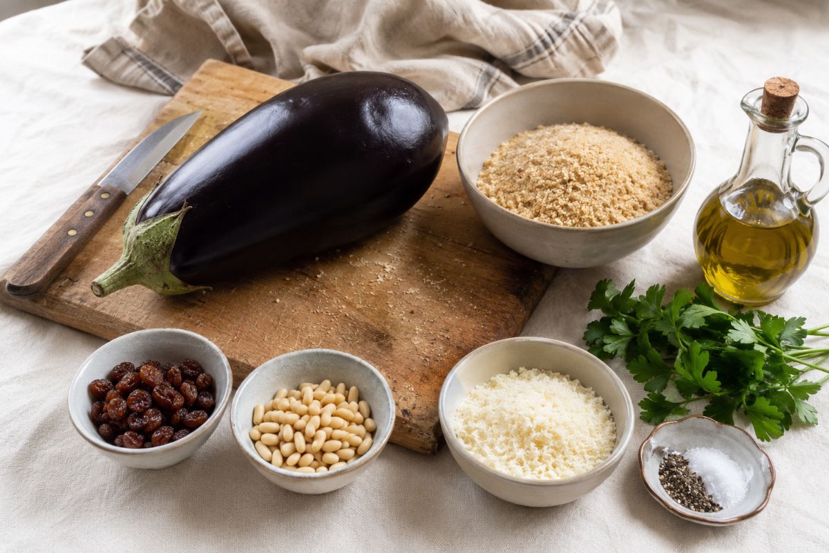 Melanzane a beccafico con uvetta e pinoli ingredienti Melanzane a beccafico con uvetta e pinoli, ingredienti
