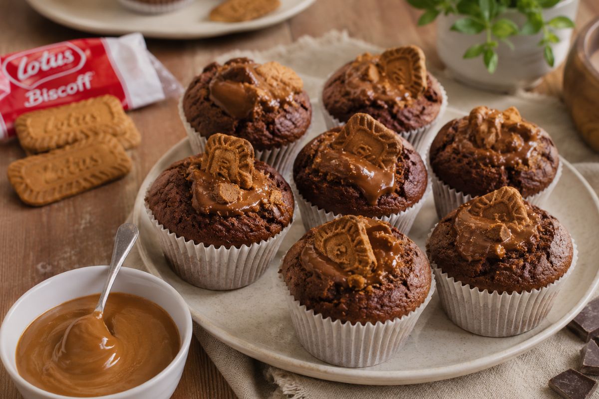 Muffin al cacao con cuore Lotus Biscoff in friggitrice ad aria