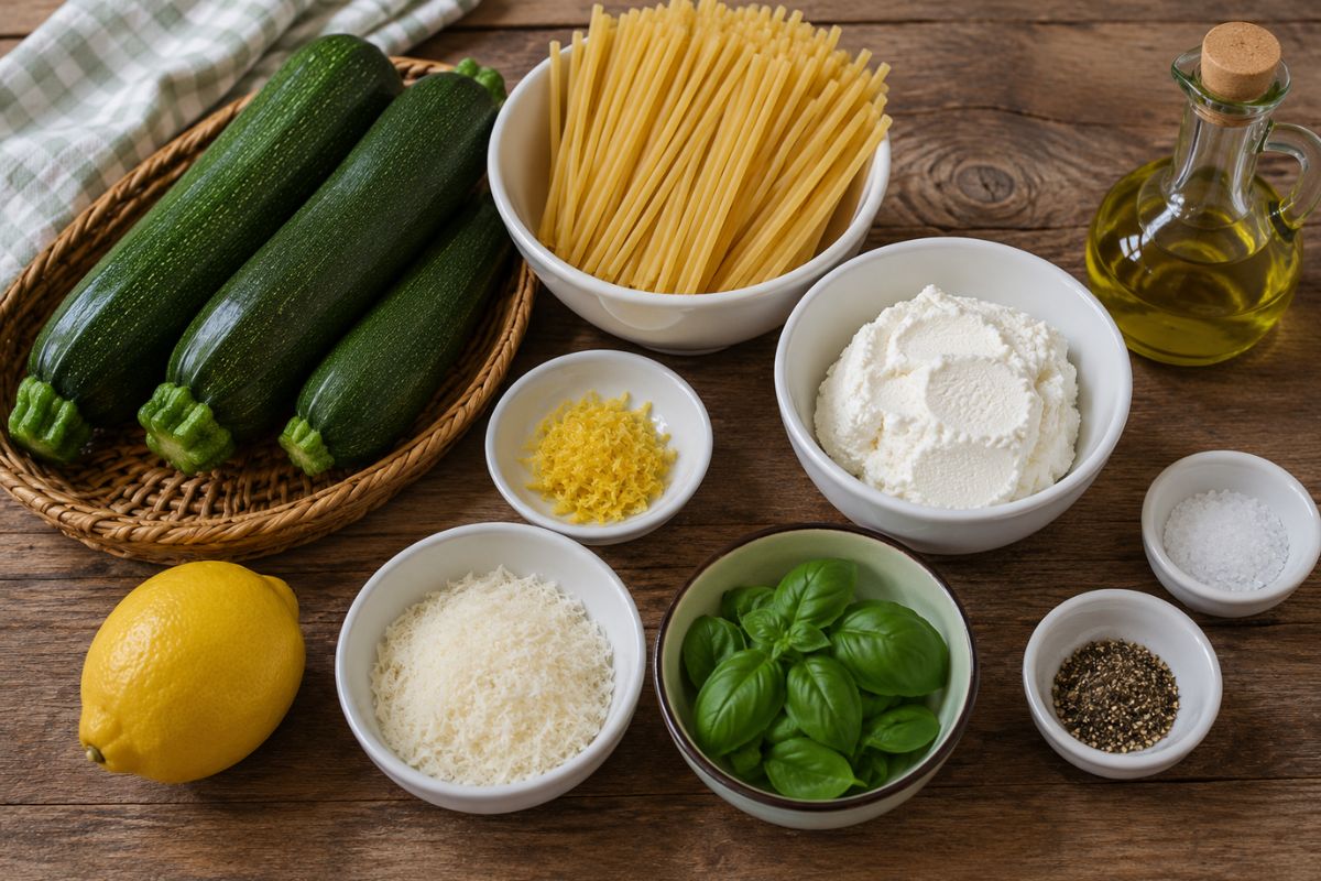 Pasta cremosa con zucchine ricotta e limone ingredienti Pasta cremosa con zucchine, ricotta e limone, ingredienti