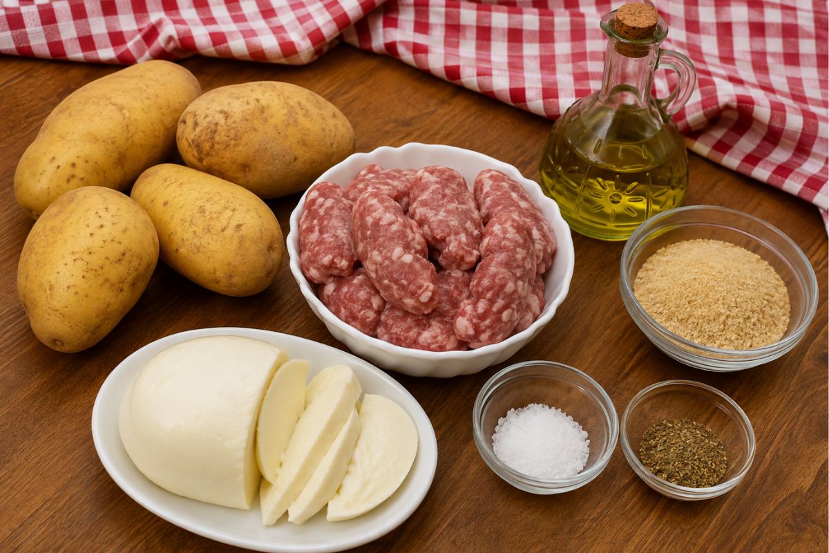 Patate con salsiccia e scamorza in friggitrice ad aria, ingredienti