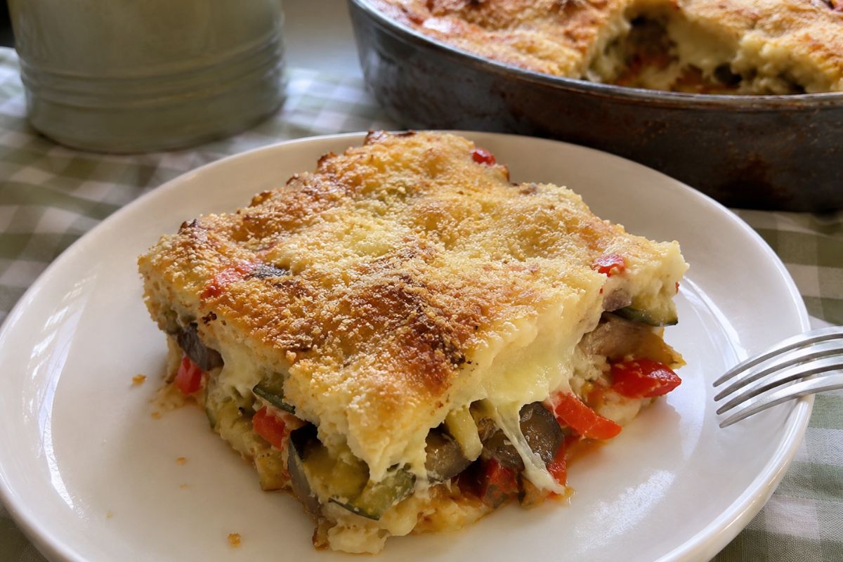 Sformato di patate e verdure con cuore filante