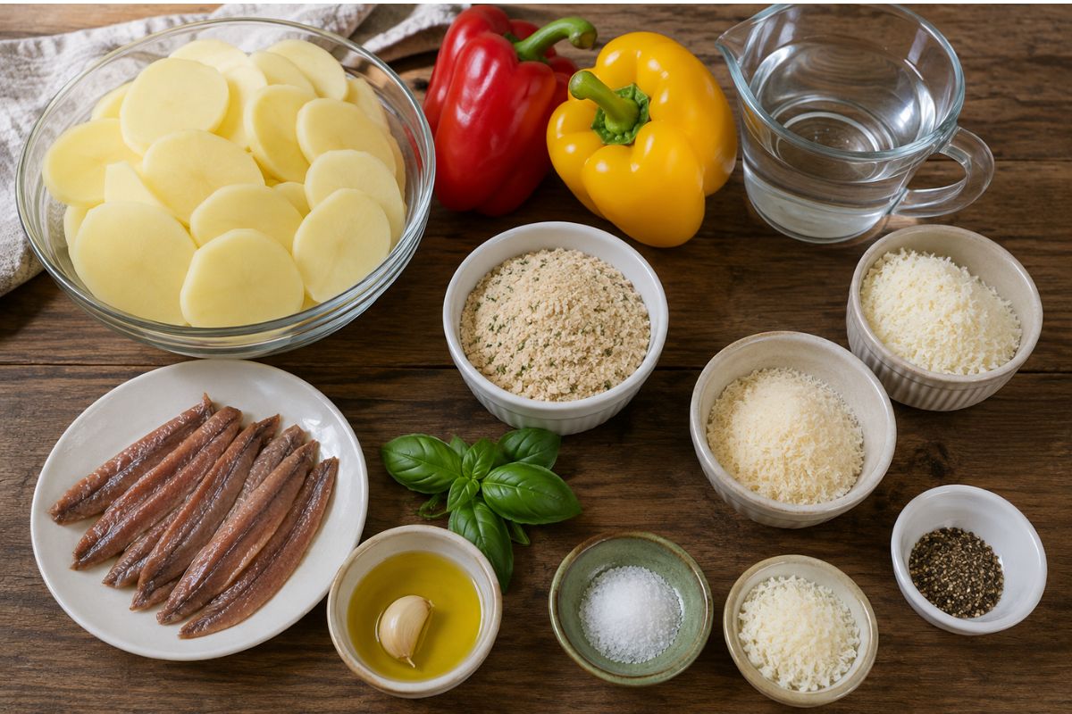 Teglia di patate, peperoni e acciughe con il Bimby ingredienti