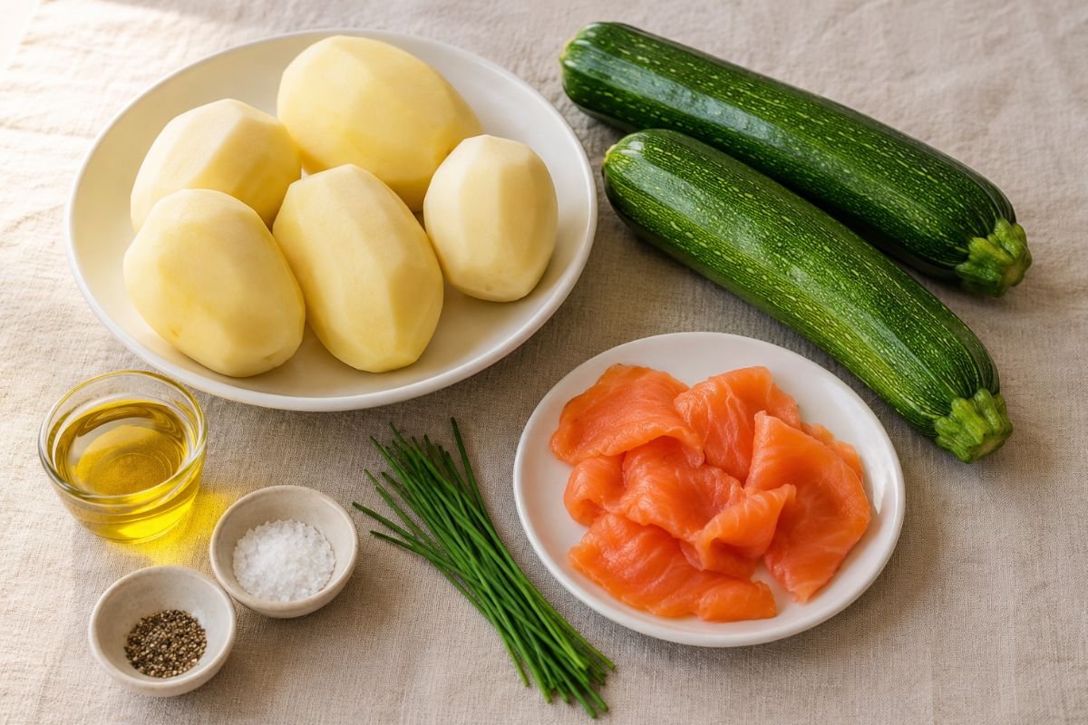 Zucchine ripiene di patate e salmone affumicato ingredienti Zucchine ripiene di patate e salmone affumicato, ingredienti