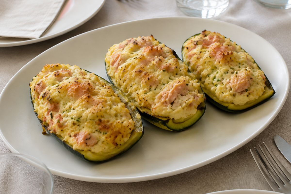 Zucchine ripiene di patate e salmone affumicato