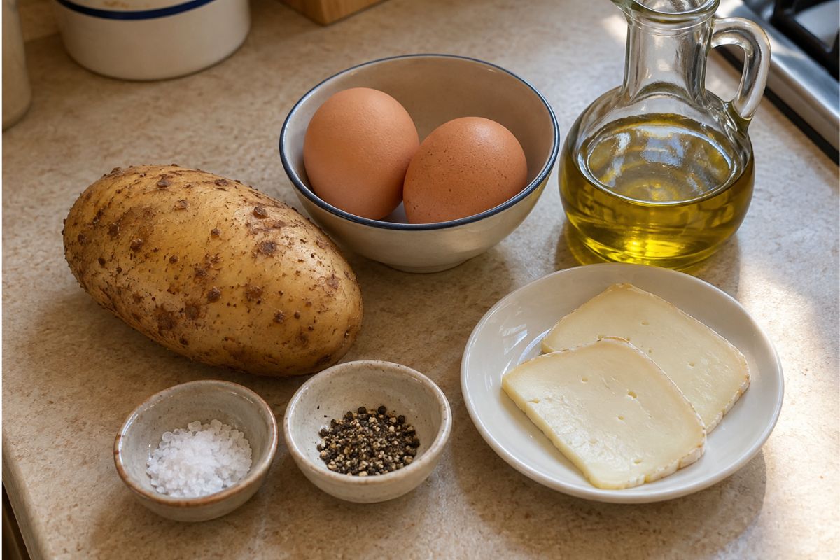 Frittata croccante con patate e formaggio ingredienti Frittata croccante con patate e formaggio, ingredienti