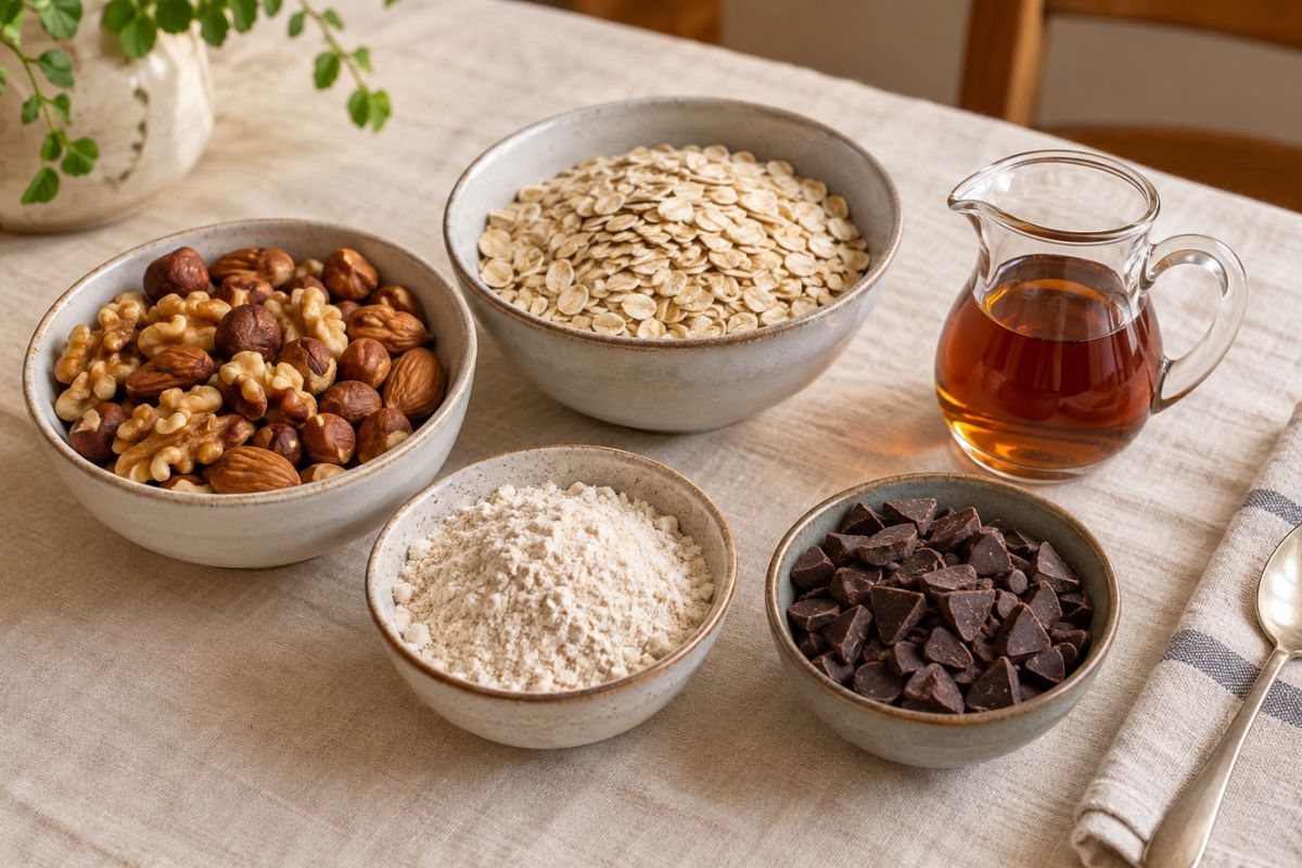 Granola con avena frutta secca e cioccolato ingredienti Granola con avena, frutta secca e cioccolato, ingredienti