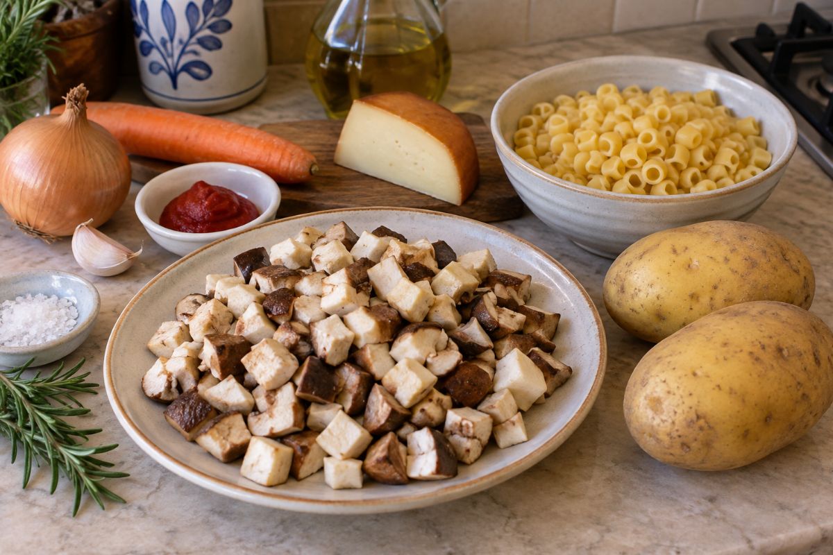 Pasta patate porcini e provola affumicata ingredienti Pasta patate, porcini e provola affumicata, ingredienti