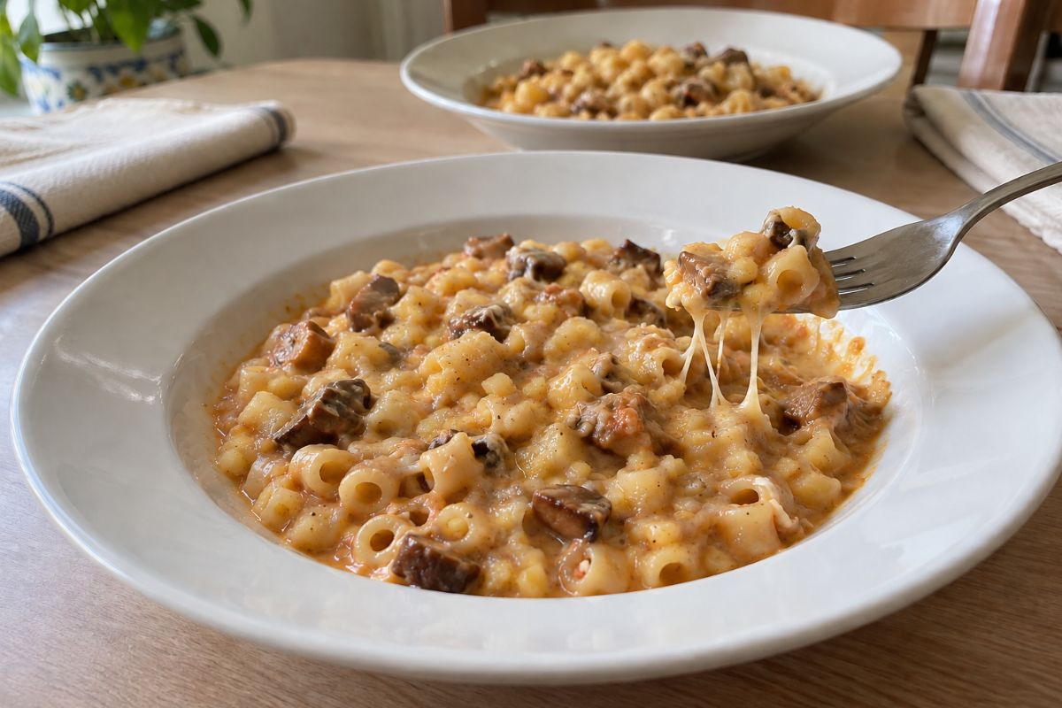 Pasta patate, porcini e provola affumicata