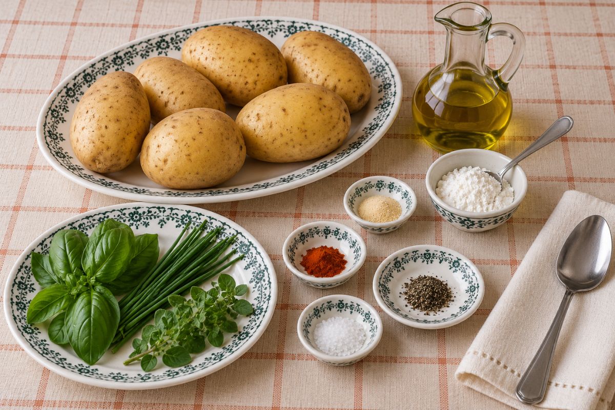 Patate soffiate croccanti con olio alle erbe ingredienti Patate soffiate croccanti con olio alle erbe, ingredienti