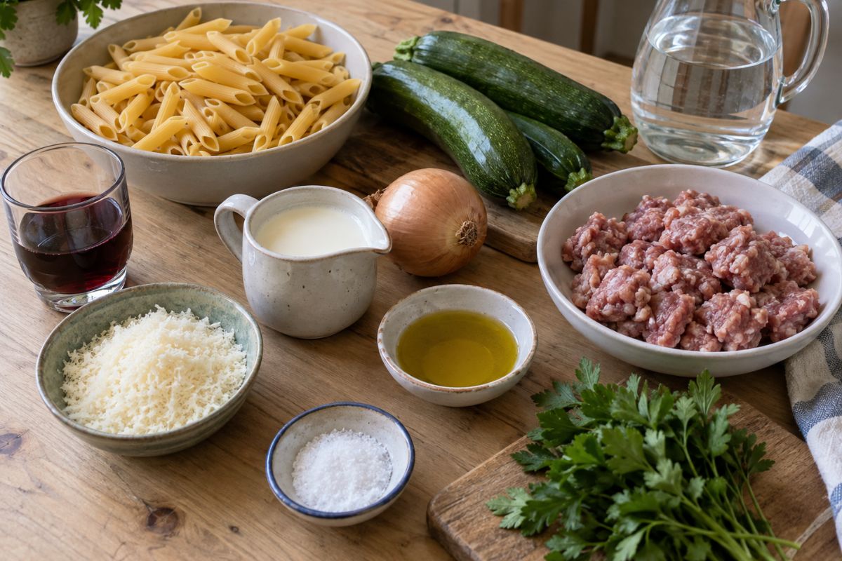 Penne con salsiccia zucchine e panna con il Bimby ingredienti Penne con salsiccia, zucchine e panna con il Bimby, ingredienti