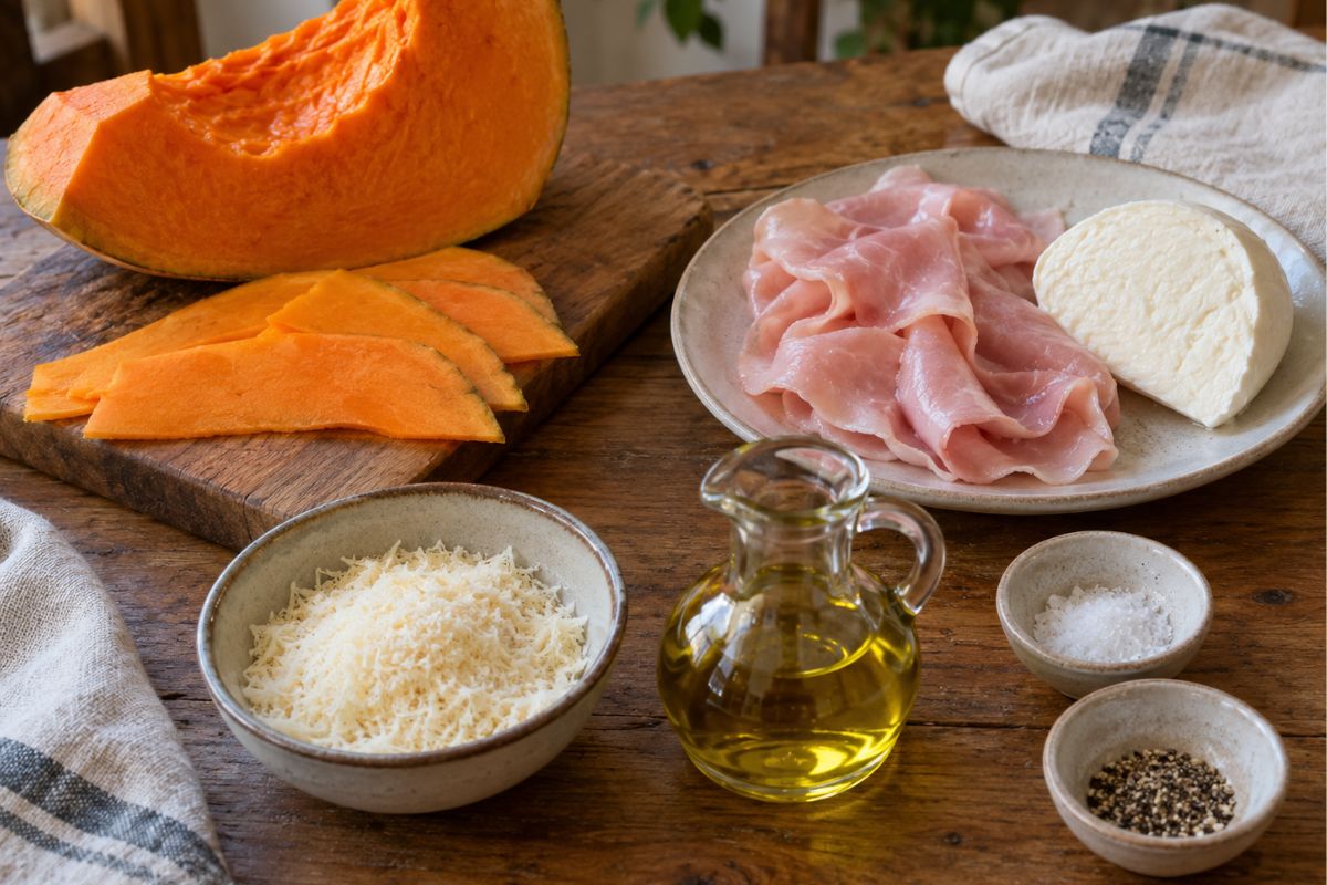 Sformato di zucca con prosciutto e mozzarella in friggitrice ad aria ingredienti Sformato di zucca con prosciutto e mozzarella in friggitrice ad aria, ingredienti
